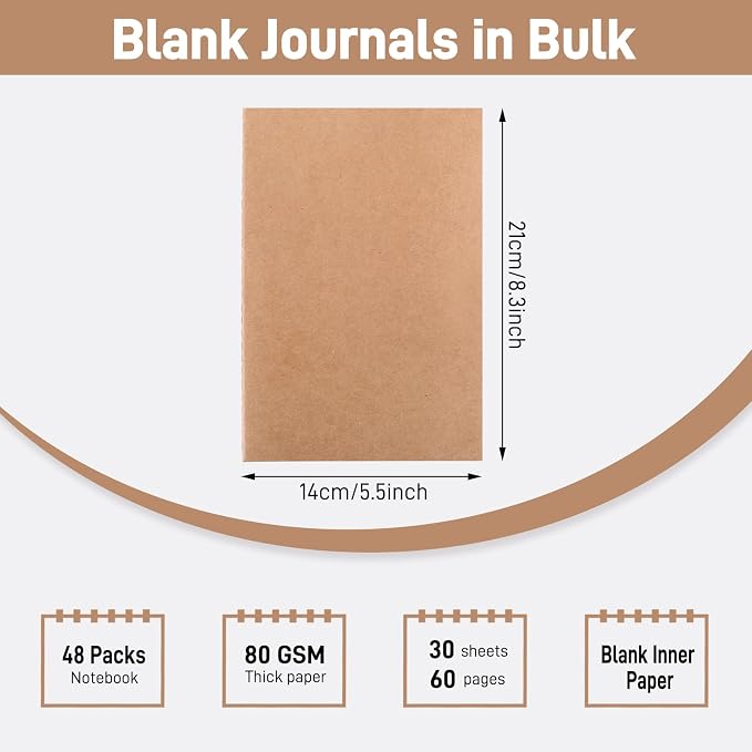EOOUT 48pcs Blank Kraft Notebooks, Bulk Journals - Image 2
