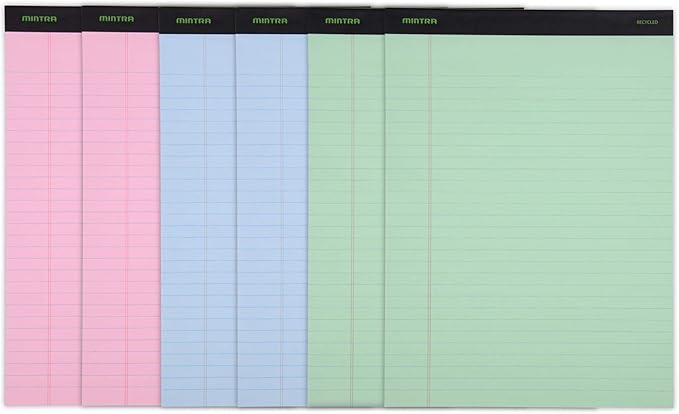 Mintra Office Legal Pads, ((Basic 6pk - (Pastel Version #3), 8.5in x 11in, Wide Ruled)) - Includes 2 Blue Writing Pads, 2 Pink Writing Pads and 2 Green Writing Pads-DeskLoop Office