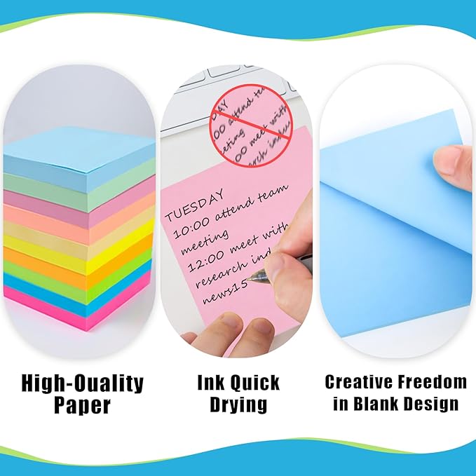 SACATR 30 Pads Sticky Notes, Sticky Note Pads 3x3 inches, 10 Bright Color Sticky Notes,Self-Stick Note Pads, Perfect for Office Home School(100 Sheet/Pad)-DeskLoop Office