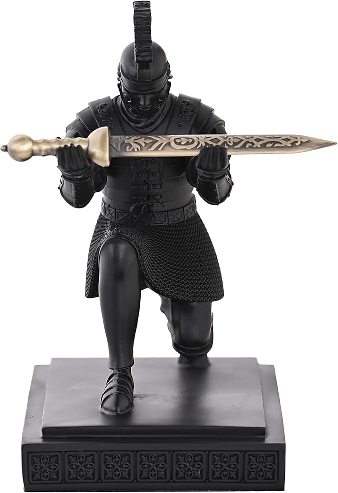 Roman Praetorian Warrior Knight Pen Holder Desk Ornament Resin Pencil Holder Desk Accessories and Organizer For Office with a Letter Opener (Black)-DeskLoop Office