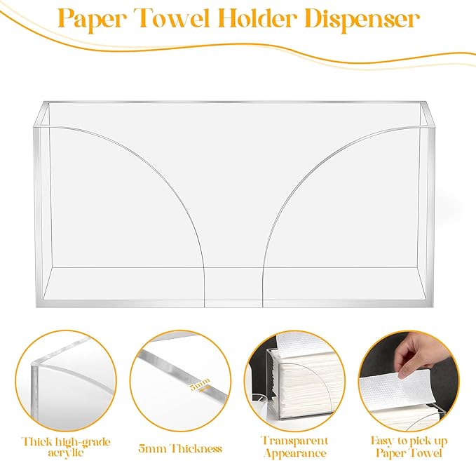 4Pack Clear Paper Towel Dispenser Countertop Acrylic Paper Towel Holder for Bathroom Folded Paper Towel Dispenser Clear Trifold Napkin Holder for Z-fold, C-fold, MultiFold Trifold-DeskLoop Office
