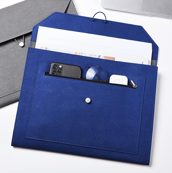 PU Leather A4 File Folder Document Holder 2 Pockets Portfolio Envelope Folder - Image 5