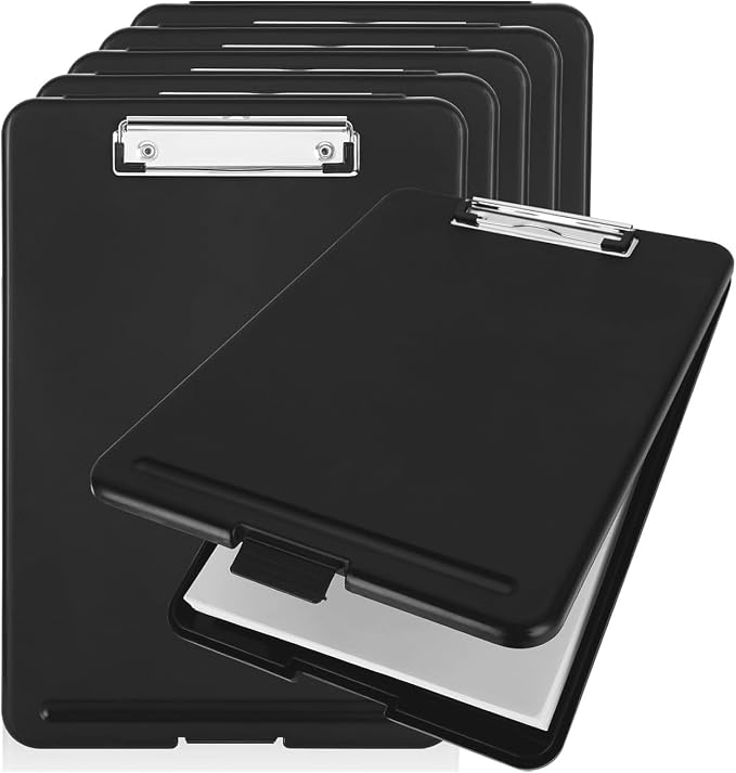 6PCS Black Clipboard with Storage, 8.5x11 Plastic Clip Boards with Storage by FVIEXE