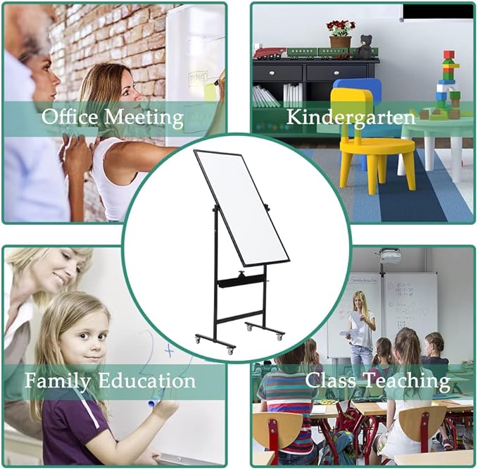 48" x 24" Magnetic Mobile Whiteboard - 360° Reversible Double-Sided Dry Erase Board with Wheels, Portable Standing Whiteboard Easel for Office & Classroom - Includes 6 Markers + 1 Eraser-DeskLoop Office