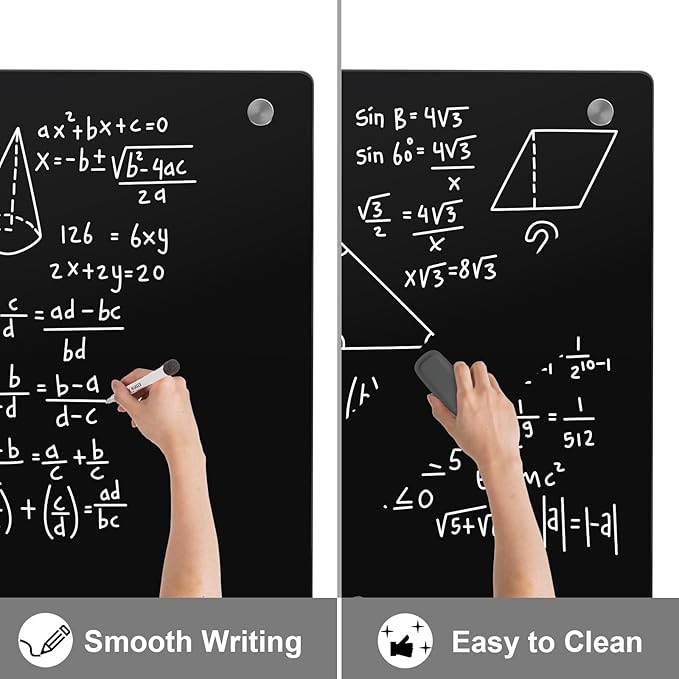 Large Black Glass Dry Erase Board, 96 x 48 Inches Magnetic Glass whiteboard,8' x 4' Frameless Blackboard for Office, Home, School-DeskLoop Office