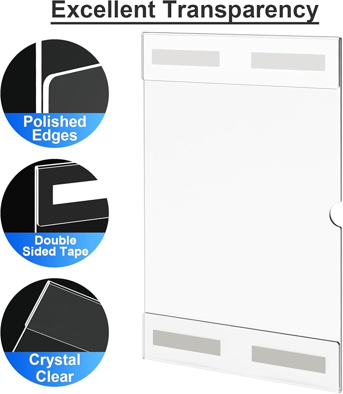 Acrylic Sign Holder 11 x 17 inches Wall Mount, 6 Pack Adhesive Vertical Wall - Image 4