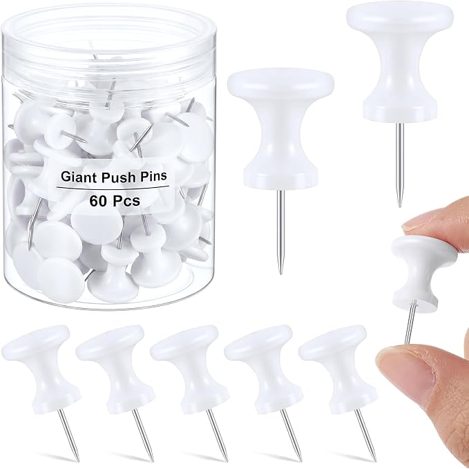 Outus 60 Pcs Giant Push Pins Jumbo Tacks 1/1.8inch Plastic Head by Outus