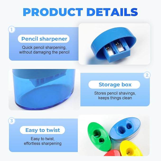 4 Pcs Pencil Sharpeners with Lid, Dual Holes Compact Colored Handheld Pencil - Image 4