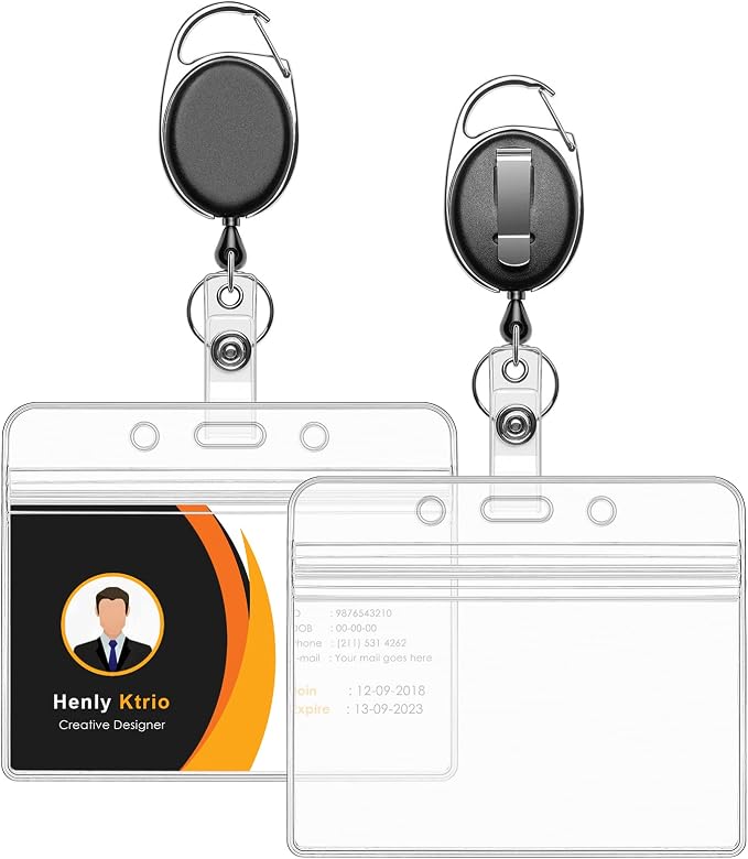 KTRIO ID Badge Holder with Retractable Reel, Horizontal, 2 Pack | Fits 3.7x3.4" by KTRIO