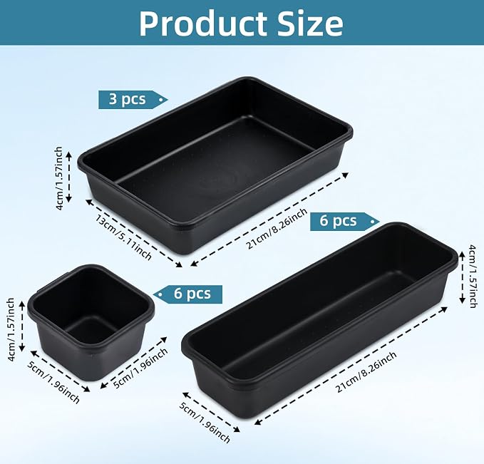 Kutesna 15 Piece Drawer Organizer Set, 3 Size Interlocking Plastic Storage Bins - Image 2