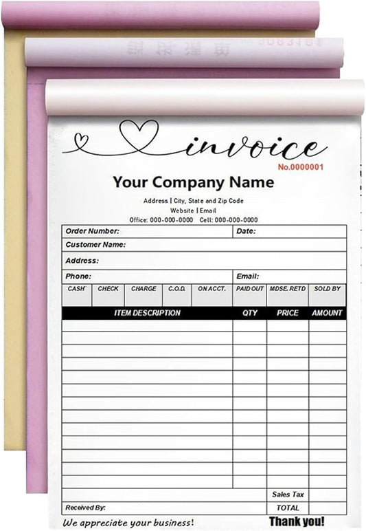 Custom Invoice Book in 3-Part /2-Part Receipt Book by Wasetell