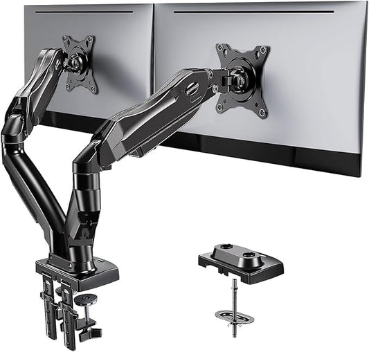 HUANUO Dual Monitor Stand - Full Adjustable Monitor Desk Mount Swivel Vesa Bracket with C Clamp, Grommet Mounting Base for 13 to 32 Inch Computer Screens - Each Arm Holds 4.4 to 19.8lbs-DeskLoop Office