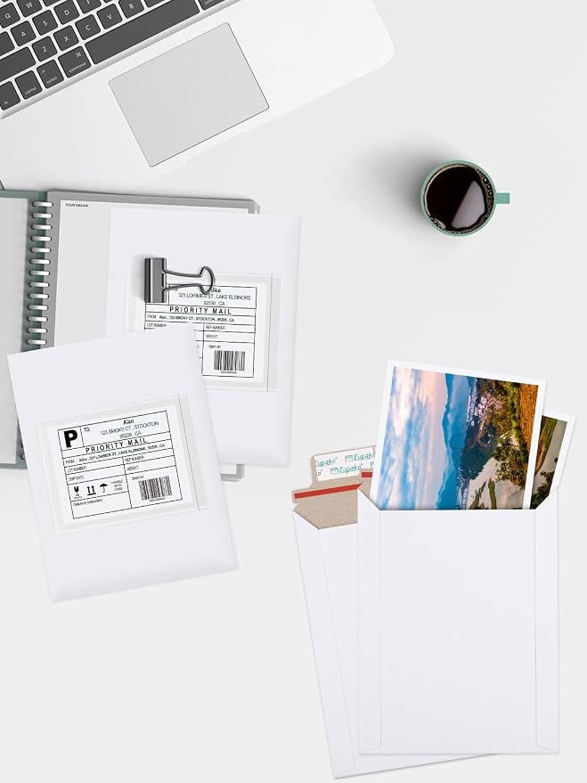 Eupako 100 Pack 6x8 Photo Document Mailer White Stay Flat Self-Seal Cardboard - Image 6