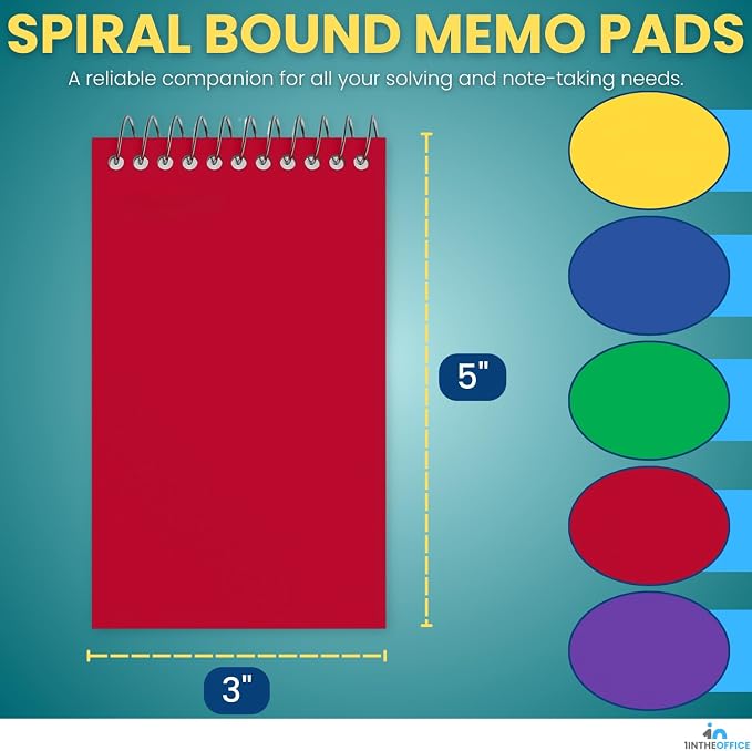 1InTheOffice Wirebound Spiral Memo Books, Memo Pads, College Ruled, Small - Image 2