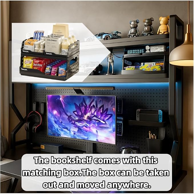 Desktop Hutch Bookshelf, Many Gifts, Metal Desktop Bookcase - Image 2