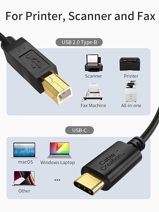 CableCreation USB C Printer Cable 1 m, Printer Cable USB C to B, Scanner Cable - Image 6