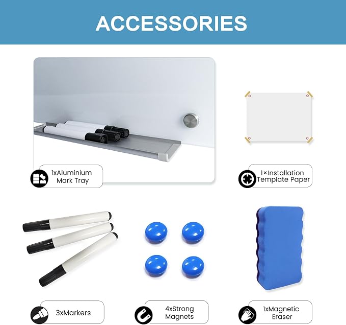 Magnetic Glass White Board 72"X36" Premium Tempered Dry Erase Boards Wall - Image 3