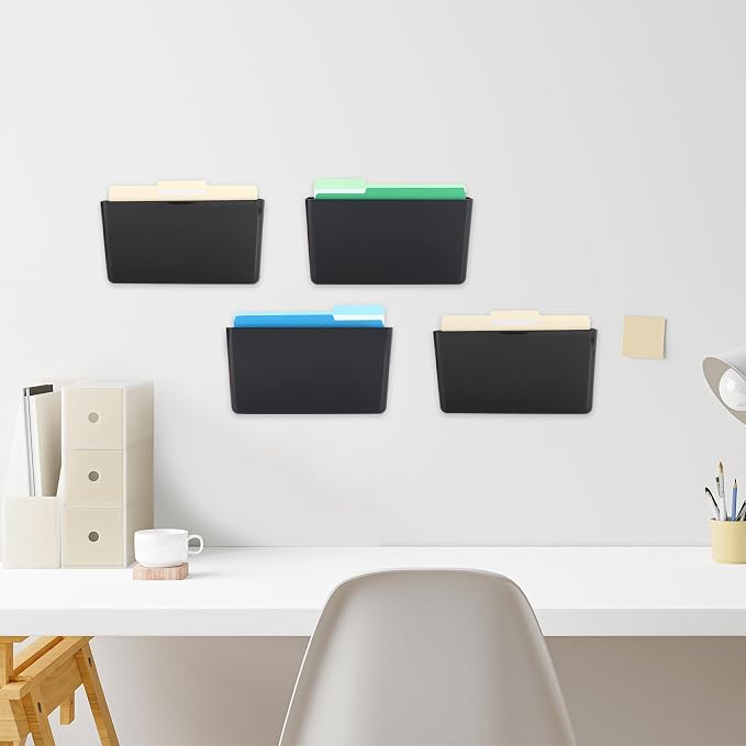 EASEPRES 4 Pack Black Single Pocket Hanging File Organizer, Plastic Wall Mount - Image 4