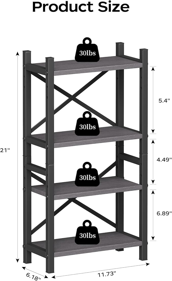 2-Pack Desktop Bookshelf, 4-Tier Stackable Narrow Bookcase, Adjustable - Image 3
