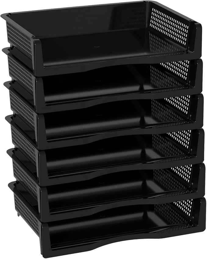 6 Pack Office Stackable Letter Tray, Plastic Stackable Paper Storage Basket Tray - Image 4