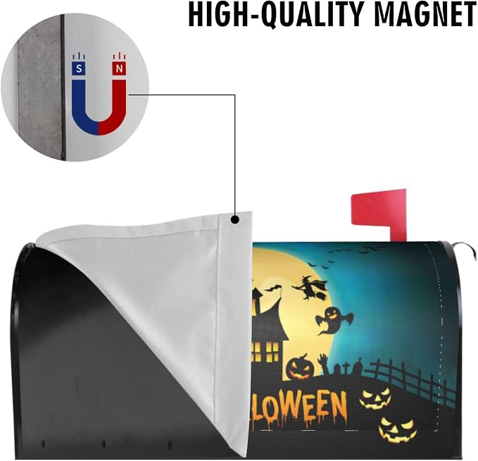 Halloween Haunted House Mailbox Cover, Happy Halloween 25.5x21 Magnetic Mailbox - Image 5