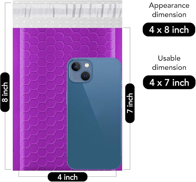 Fuxury Bubble Mailers 4x8 Inch Purple 800 Pack Padded Envelopes Usable Size - Image 2