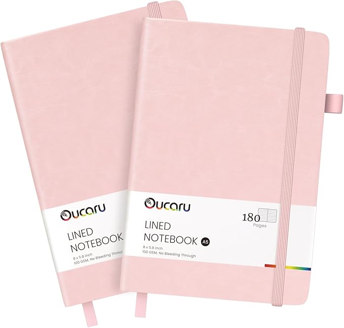 Oucaru Lined Journal Notebook, 2 Pack, 180 Pages, A5 Journals by Oucaru