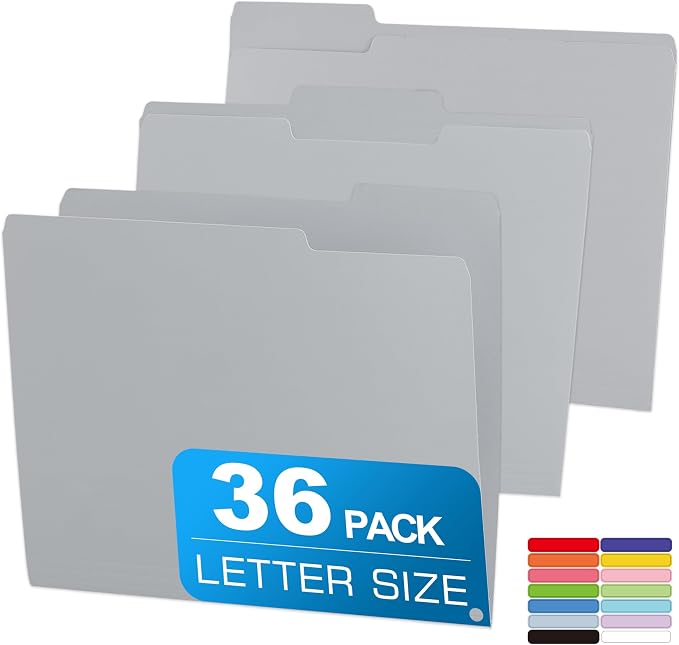 36 Packs Colored File Folders, Two Tone Color File Folder 8.5 x 11 Inch by Unknown