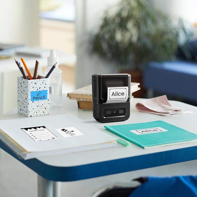 Label Maker, M102 Label Printer Bluetooth Label Machine with Tapes 1000+ Icons 300+Templates for Small Business, Office, Home, Kid School Items, Black-DeskLoop Office