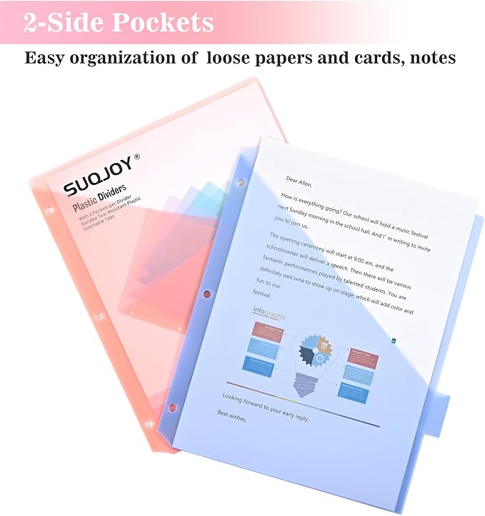 8-Tab Dividers for 3 Ring Binder, Subject Dividers, 3-Hole Plastics Sheets - Image 4