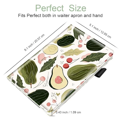 Cute Server Book for Waitress Waiter, Avocado Pattern | Leather, Zipper Closure - Image 4