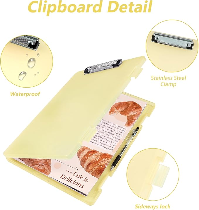 Letter Size Clipboard with Storage 8.5 * 11, Plastic Clear Yellow Clipboard - Image 8
