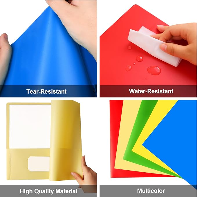 HABGP 100 Folders with Pockets, 5 Color Heavy Duty Plastic Two Pocket Folder - Image 5