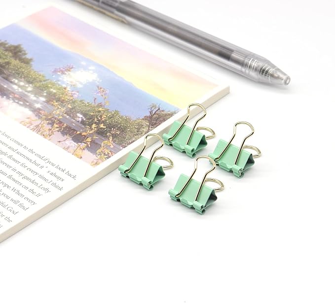 Light Green Binder Clips, Mini Paper Clip, Small Paper Clamps 15mm, 100 Pack - Image 3