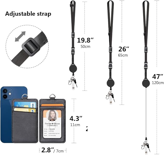 Leather Badge Holder and Adjustable Retractable Lanyards, Quick Release Buckle - Image 4