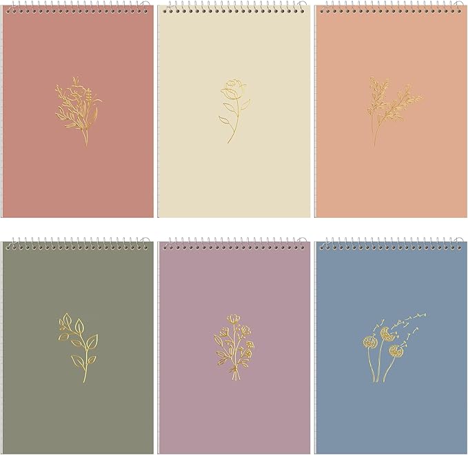 6 Pack 8.5 x 11'' Top Bound Office Steno Book Wide Ruled Double Sided Spiral Notebooks Reliable White Paper 70 Sheets/Pad Pastel Colors Covers for Writing School Notes(Hot Stamping)-DeskLoop Office