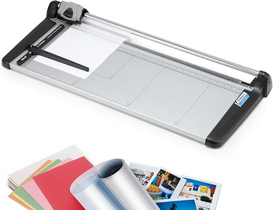Rotary Paper Trimmer, 15 Sheets Heavy Duty Paper Trimmer, 670mm(26.37") Cutting Length, Commercial Grade Rotary Paper Cutter for Home/Office/School, Black & Silver-DeskLoop Office