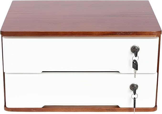 Lockable Desk Organizer Wooden Desktop Drawers Office Flat Files Storage Box - Image 7