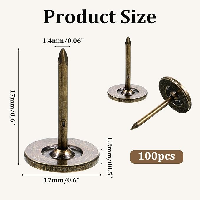 Tacks for Wood 100PCS 17MM Upholstery Thumb Tack for Wall Furniture Tack Long - Image 2
