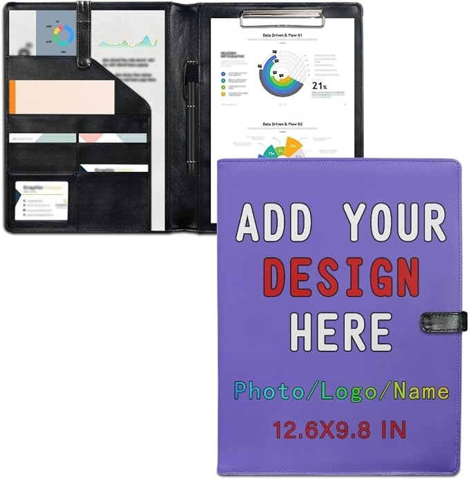 Personalized Leather Portfolio for Men Women, Custom Logo/Text/Photo Binder by LMPTOEI