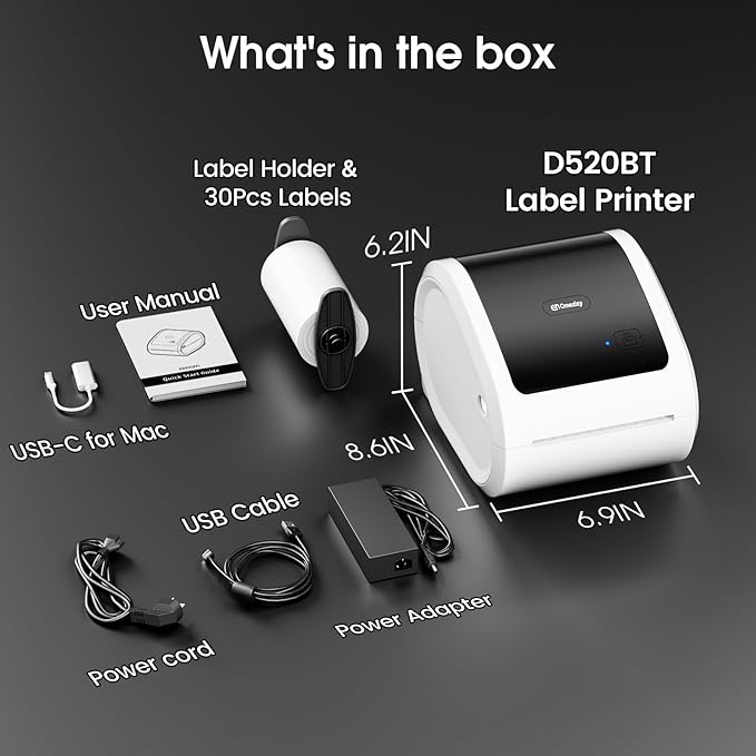 Bluetooth Shipping Label Printer 4x6 - D520BT Bluetooth Thermal Label Printer for Small Business， Shipping Packages, Compatible with USPS, Shopify, Amazon-DeskLoop Office