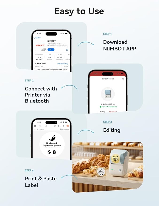 NIIMBOT Label Maker Machine with Tape, B1 Bluetooth Label Printer, 2 Inch Large Waterproof Label, Inkless Thermal Label Maker for Kids School Items, Classroom Teacher, Light Blue-DeskLoop Office