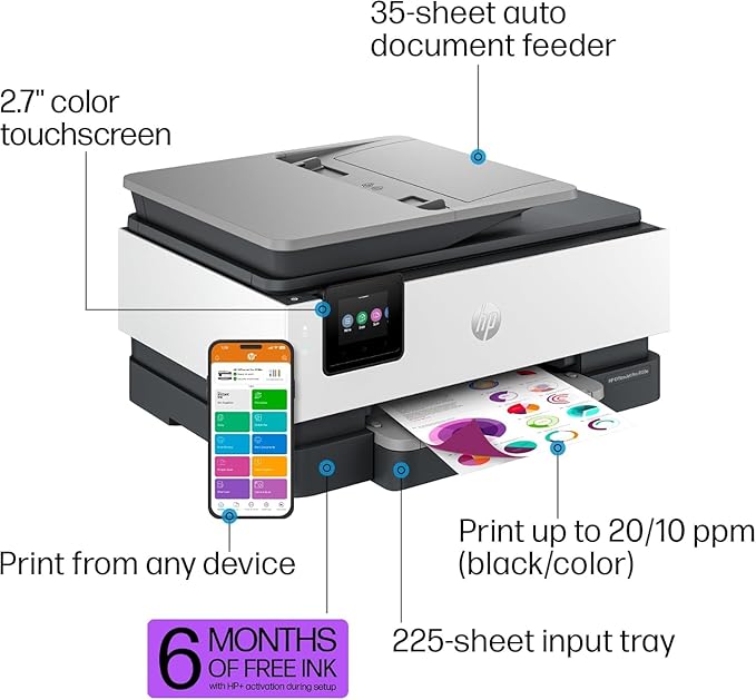 HP OfficeJet Pro 8138e Wireless All-in-One Color Inkjet Printer, Print, Scan, Copy, Fax, ADF, Duplex Printing Best-for-Home Office (Renewed Premium)-DeskLoop Office