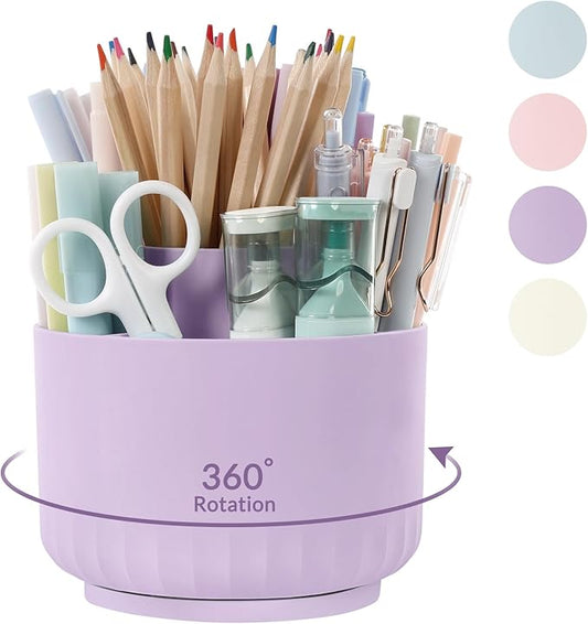 SKYDUE 360 Degree Rotating Desk Organizer, Dual-Purpose Pencil Pen Holder for Desktop, Rotating Desk Pen Organizer with 5 Slots Purple-DeskLoop Office
