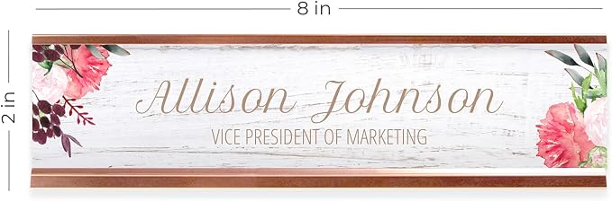 Personalized Rustic Floral Desk Plate / 8" x 2" Desk Sign/Faux Wood Pattern - Image 5