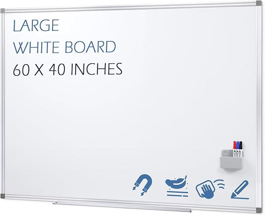 SWANCROWN Magnetic Dry Erase Board 60" x 40" Large White Board, with 2.5 cm Thick Aluminum Frame, Long Marker Tray & Magnretic Pen Holder – Whiteboard for Wall, Offices, School, Meeting Rooms-DeskLoop Office