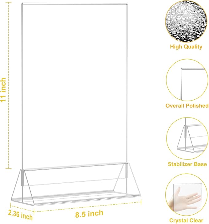 EHWINE 8 Pack Acrylic Sign Holder 8.5 x 11, Double Sided Clear Picture Frame - Image 4