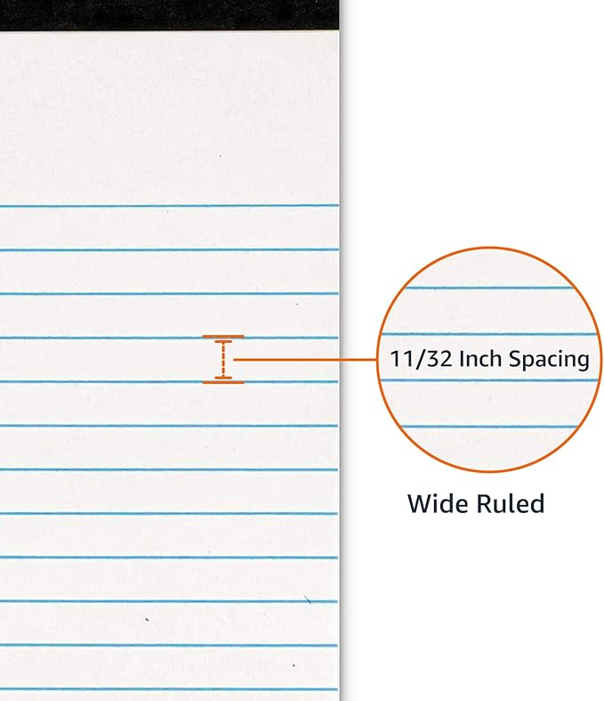 Amazon Basics Wide Ruled Lined Writing Note Pads, 8.5 inch x 11.75 inch, White, 12 Count (12 Pack of 50)-DeskLoop Office