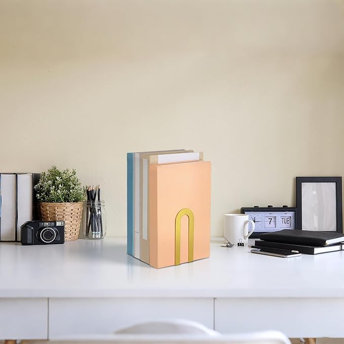 Chunful 4 Pcs Gold Modern Metal Book Ends - Image 7
