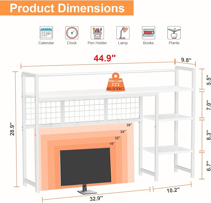 Snughome Desk Shelf, 44.9" Desktop Organizer Shelf, Desk Hutch - Image 3